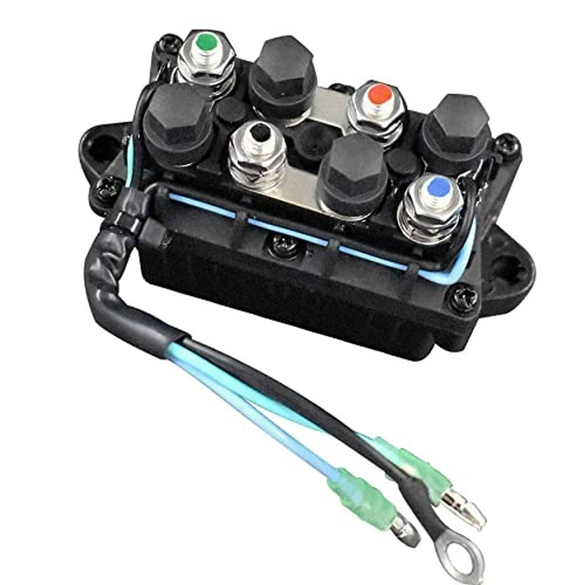 Marine outboard power trim relay module, black terminal block with multicolor cap screws