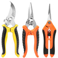 3-pack garden pruning shears with stainless blades and yellow, orange, and black handles