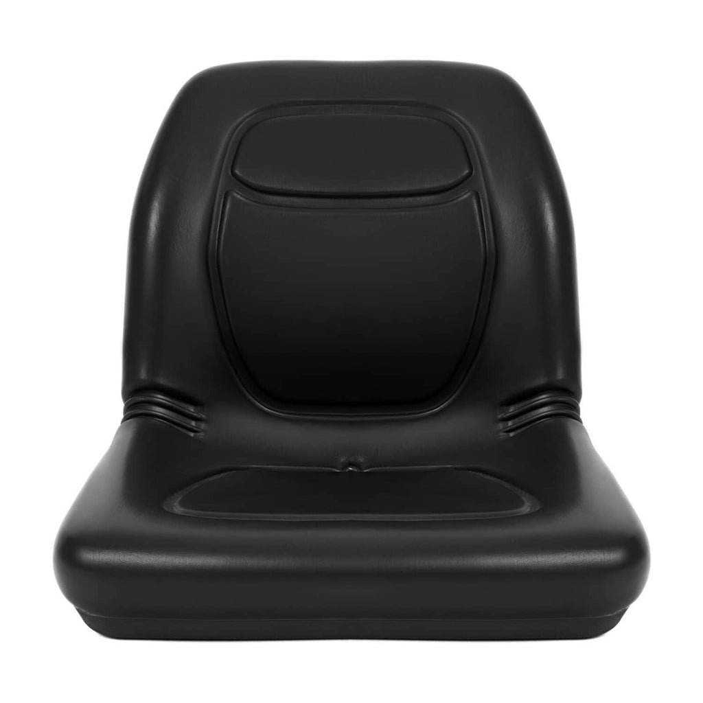 Black seat back with rounded rectangular panel and smooth molded contours.