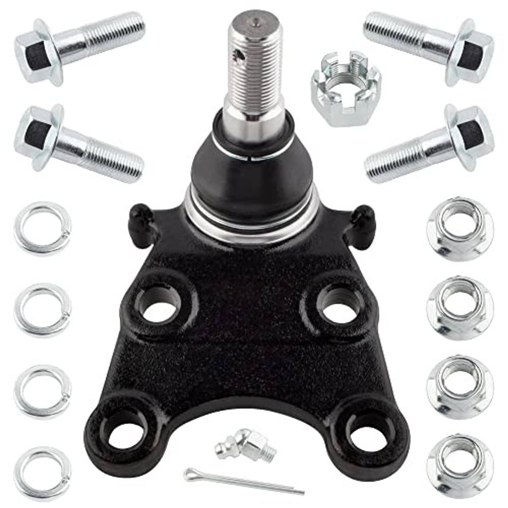 Front ball joint assembly with black boot, metal stud, and included bolts, nuts, and washers