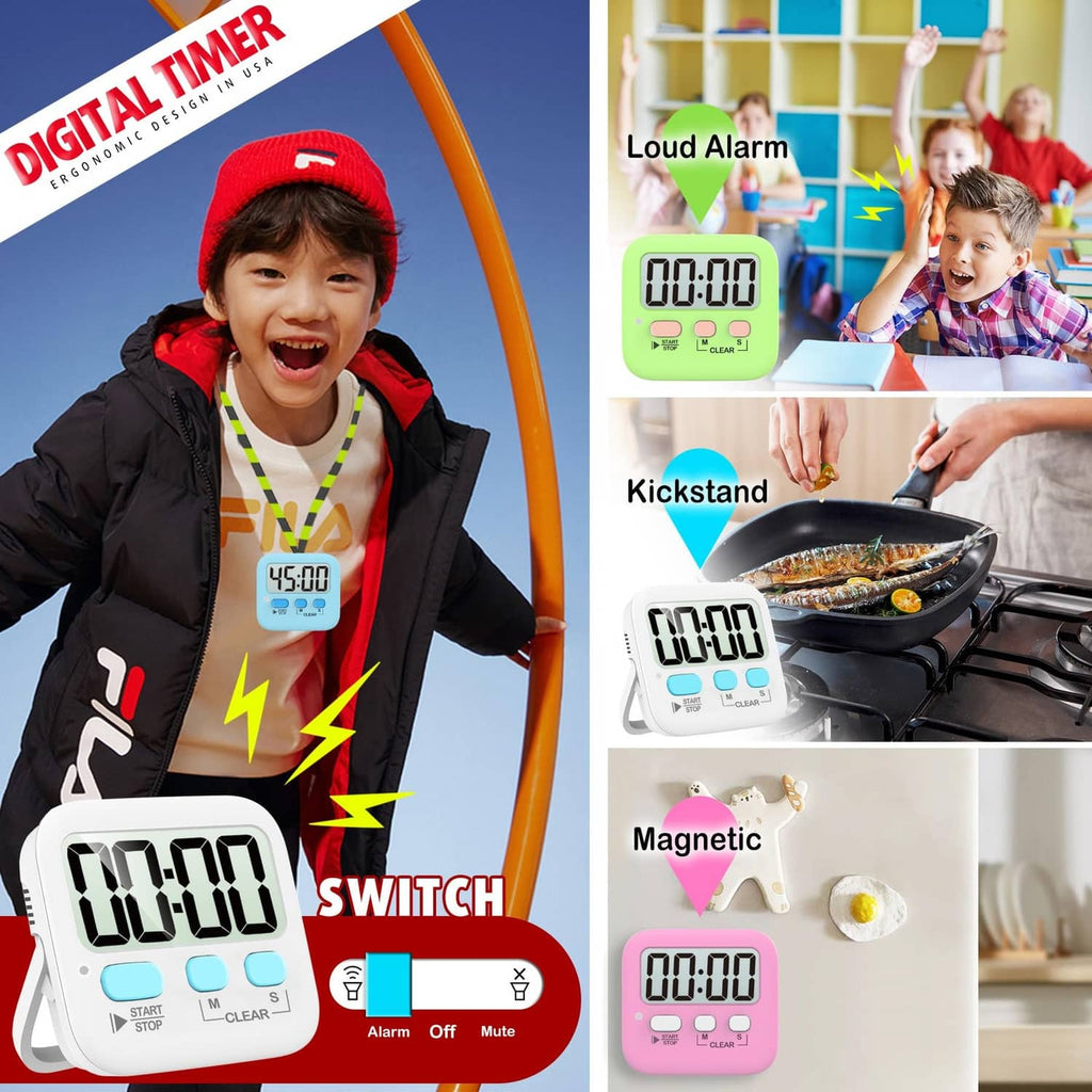 White digital countdown timer with 00:00 display and start/stop, clear controls