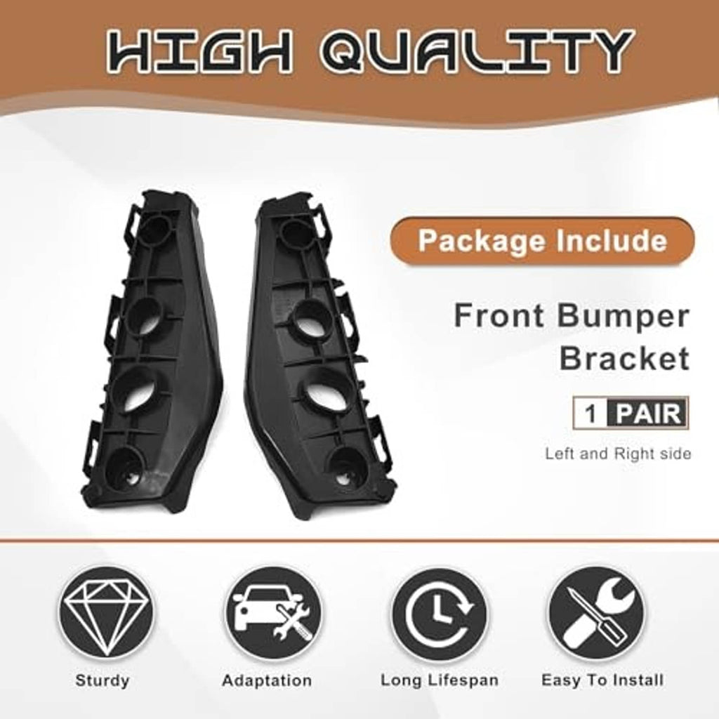 Left and right black front bumper bracket pair, molded plastic with round openings