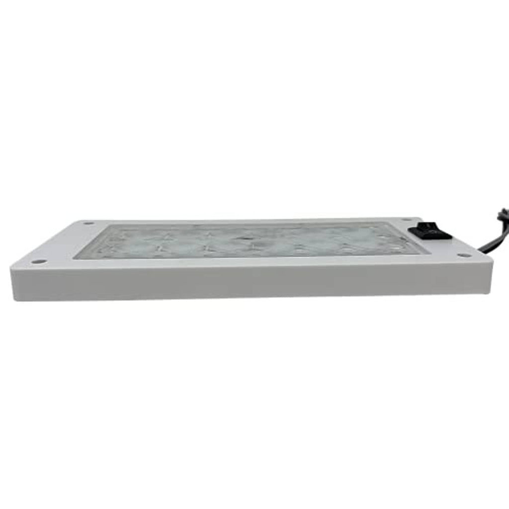 Rectangular LED interior light with slim silver housing and black switch on side