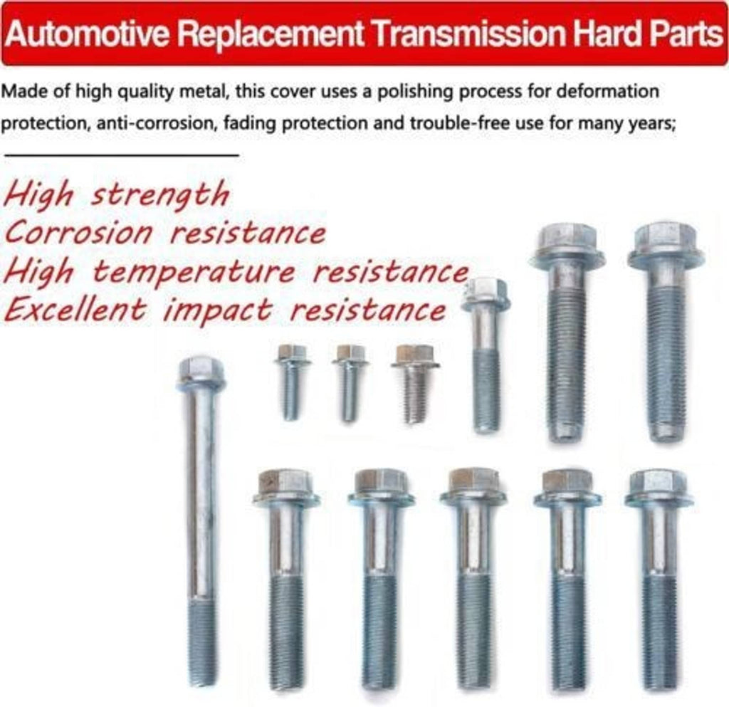 Transmission bolt kit with assorted bolts and hex heads arranged in rows