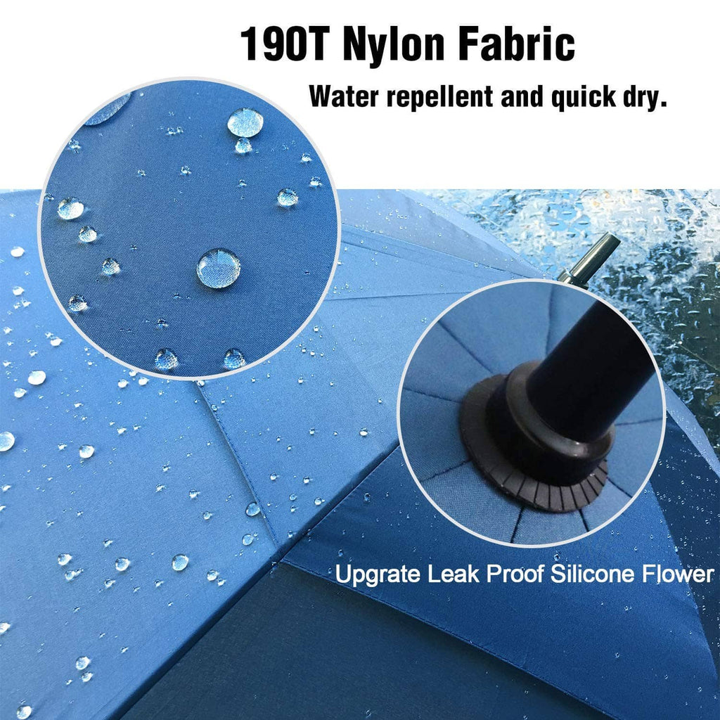 Blue 190T nylon golf umbrella fabric with water-repellent finish and black shaft