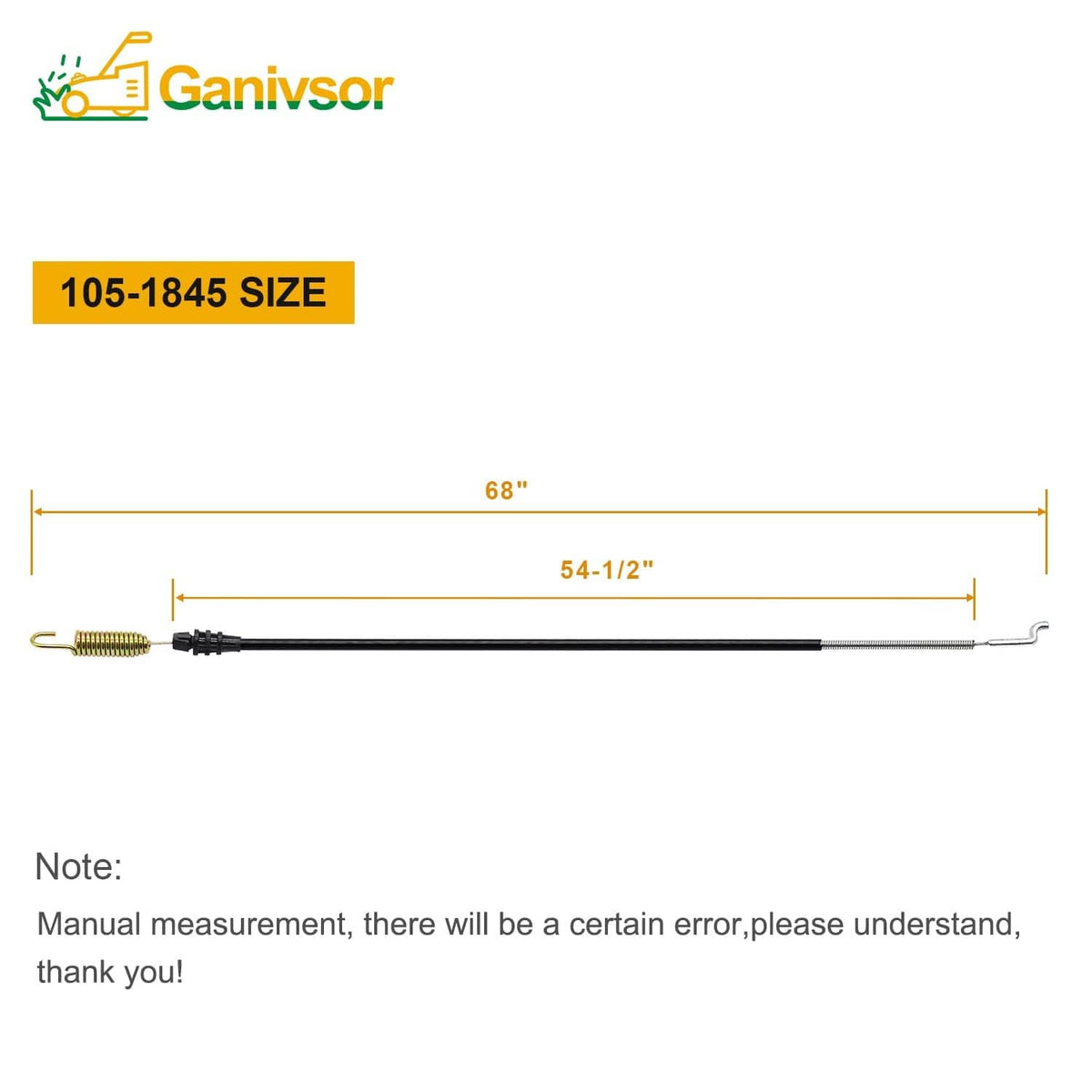 Ganivsor traction drive control cable, black wire with coil spring and bent end clips