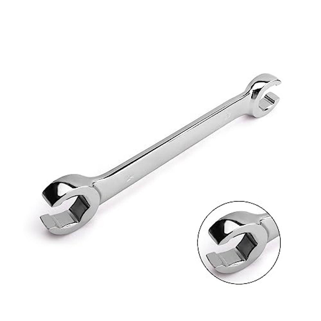 Chrome flare nut wrench, double open ends with inset close-up