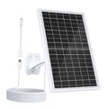Solar panel charger kit with black grid panel, white wall mount, and cable set