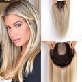 Light brown hair topper with blonde highlights, long straight hair on base