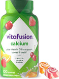 Vitafusion Calcium gummies bottle, fruit & cream flavors, 100 gummies, dietary supplement.
