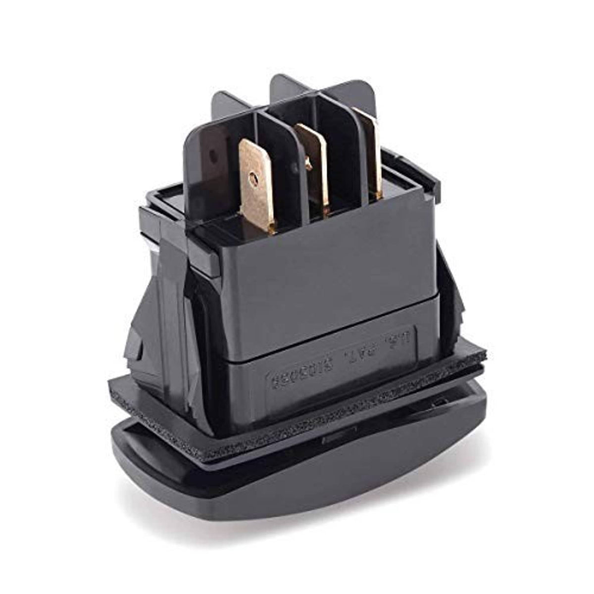 Black forward/reverse switch housing with exposed metal electrical contacts