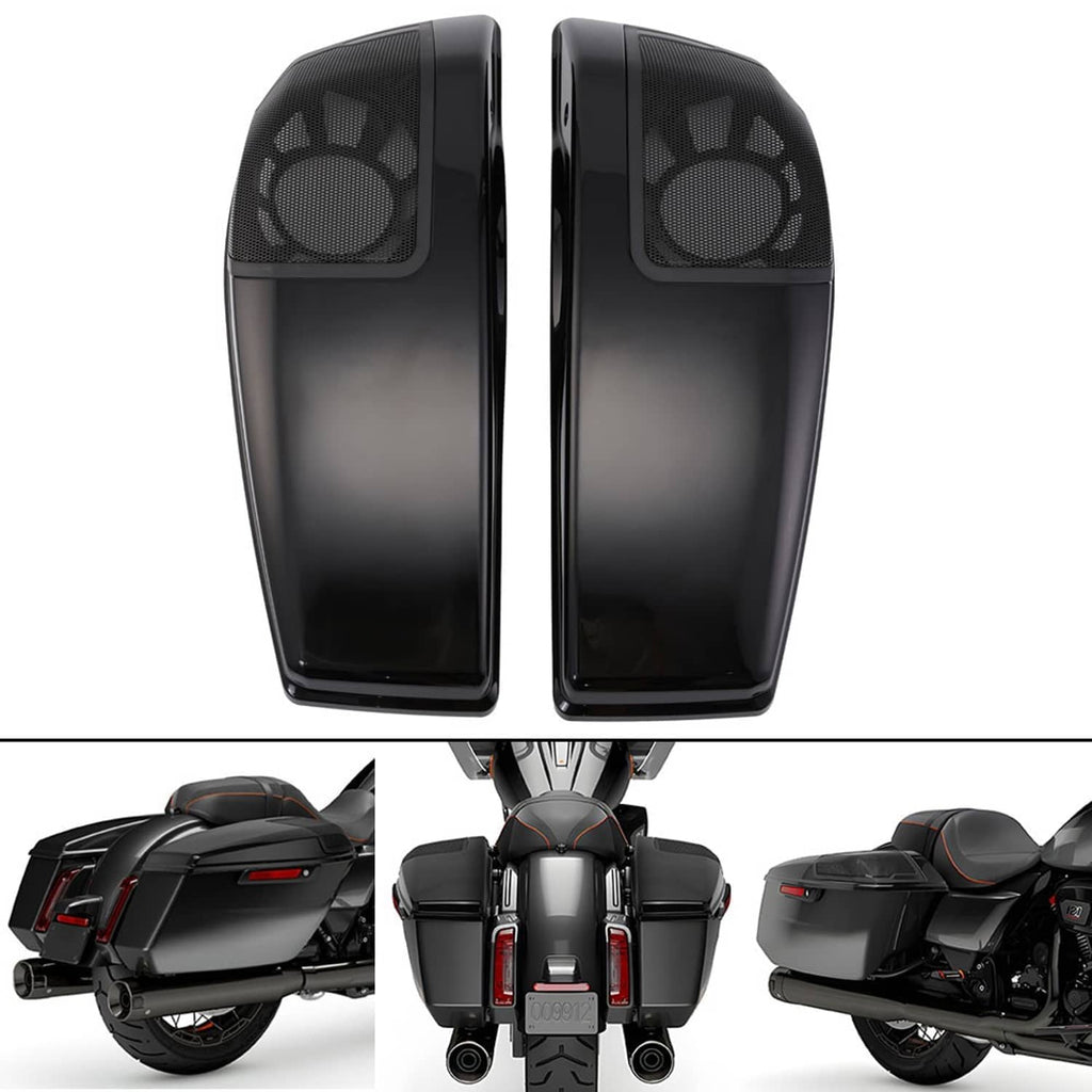 Pair of black motorcycle saddlebag speaker lids with mesh grille (6x9)