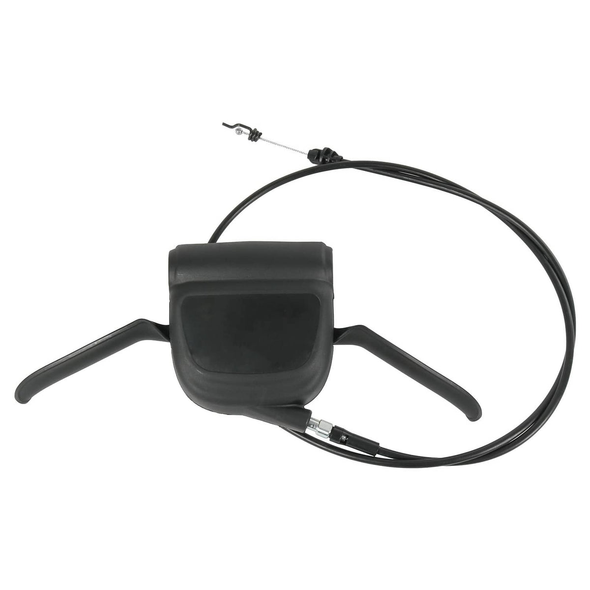 Black drive control cable with handle switch housing and cable loop for lawn equipment