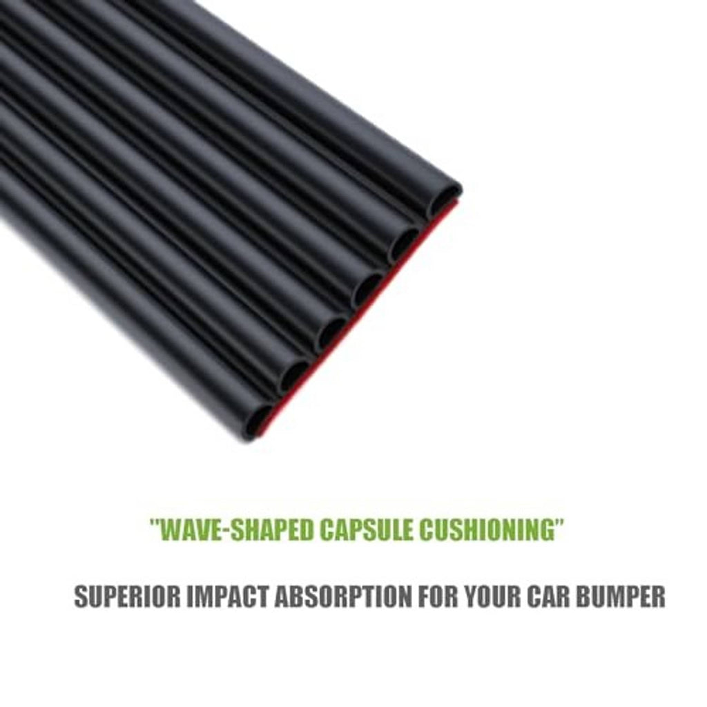 Black ribbed rubber bumper protector strip with curved edge, self-adhesive backing