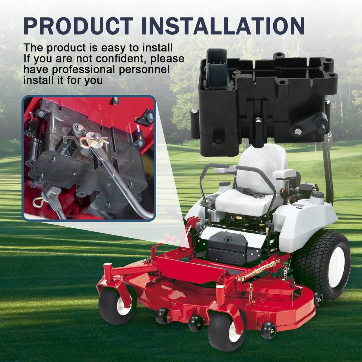 Brake control module assembly shown on a mower, black body with connector