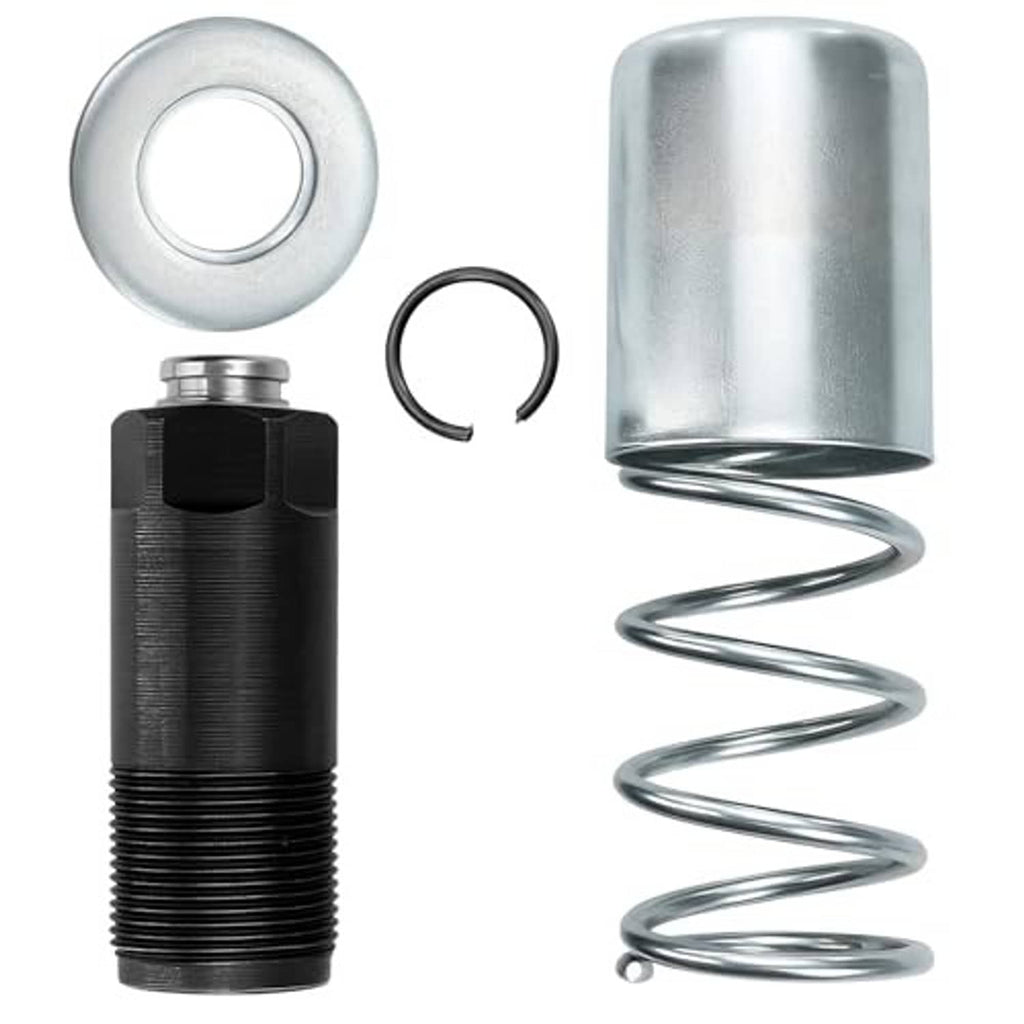 Floor jack pump piston plunger kit with black threaded cylinder, silver piston cup and spring