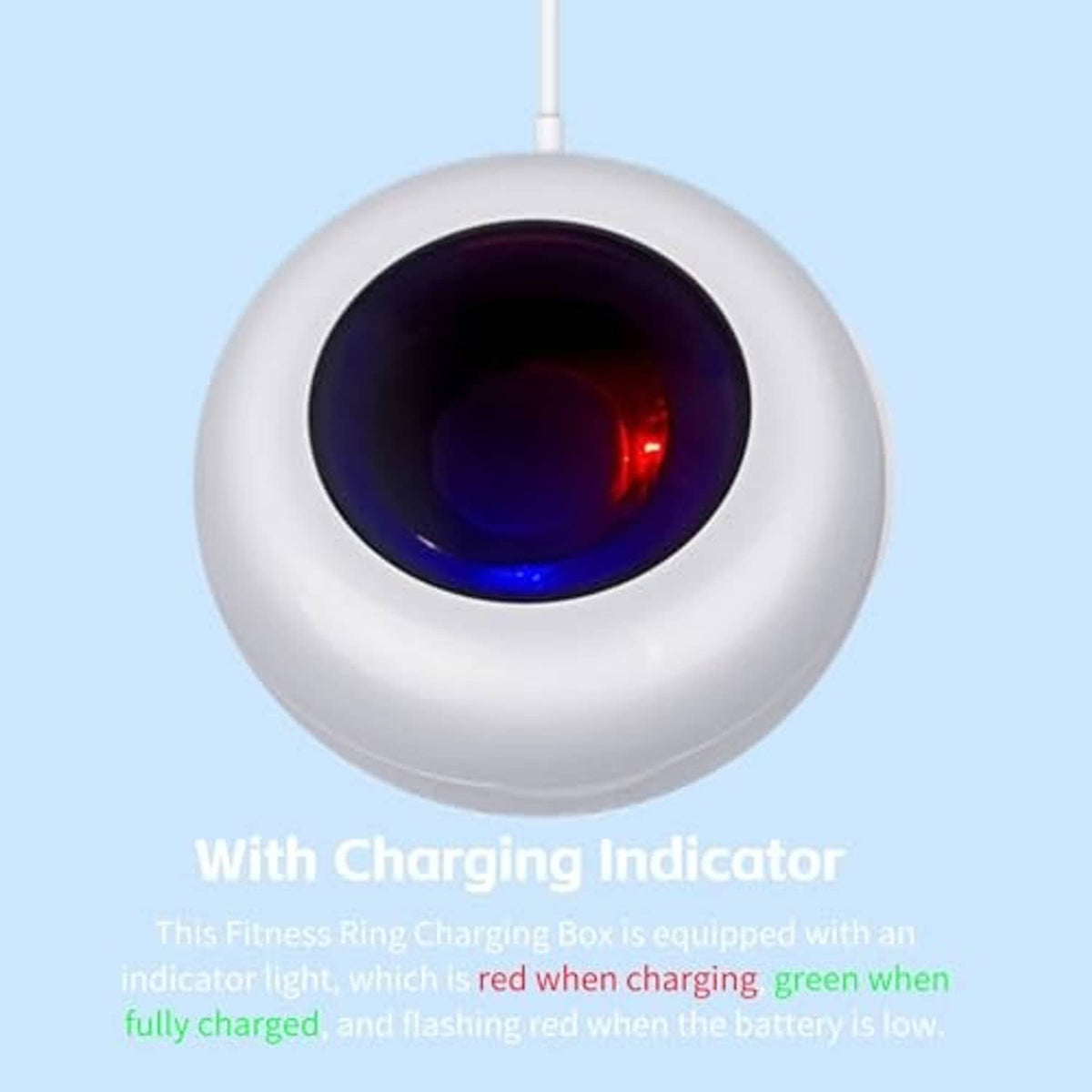 White magnetic smart ring charging case with circular charging indicator window