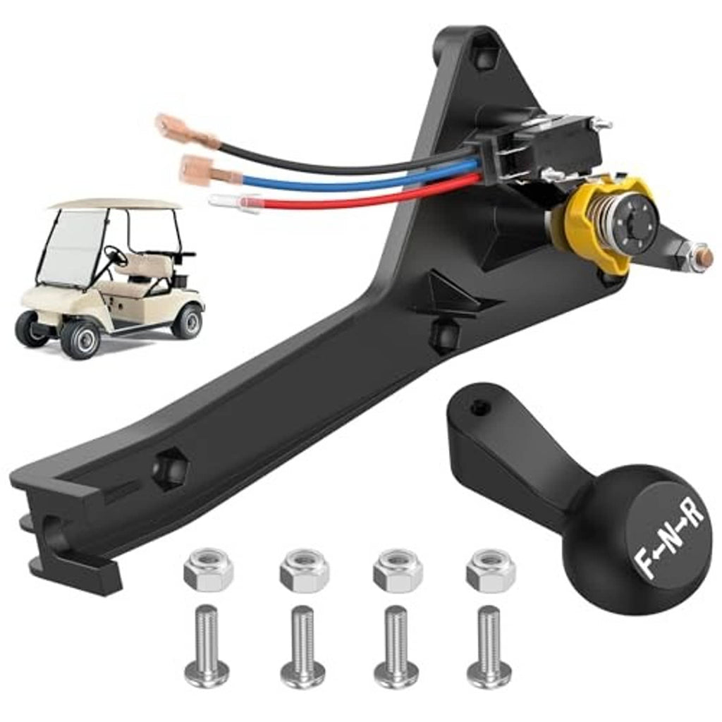 Golf cart forward and reverse shifter assembly with yellow control switch and black lever