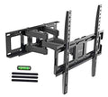 Dual articulating TV wall mount bracket with black steel arms and tilting plate