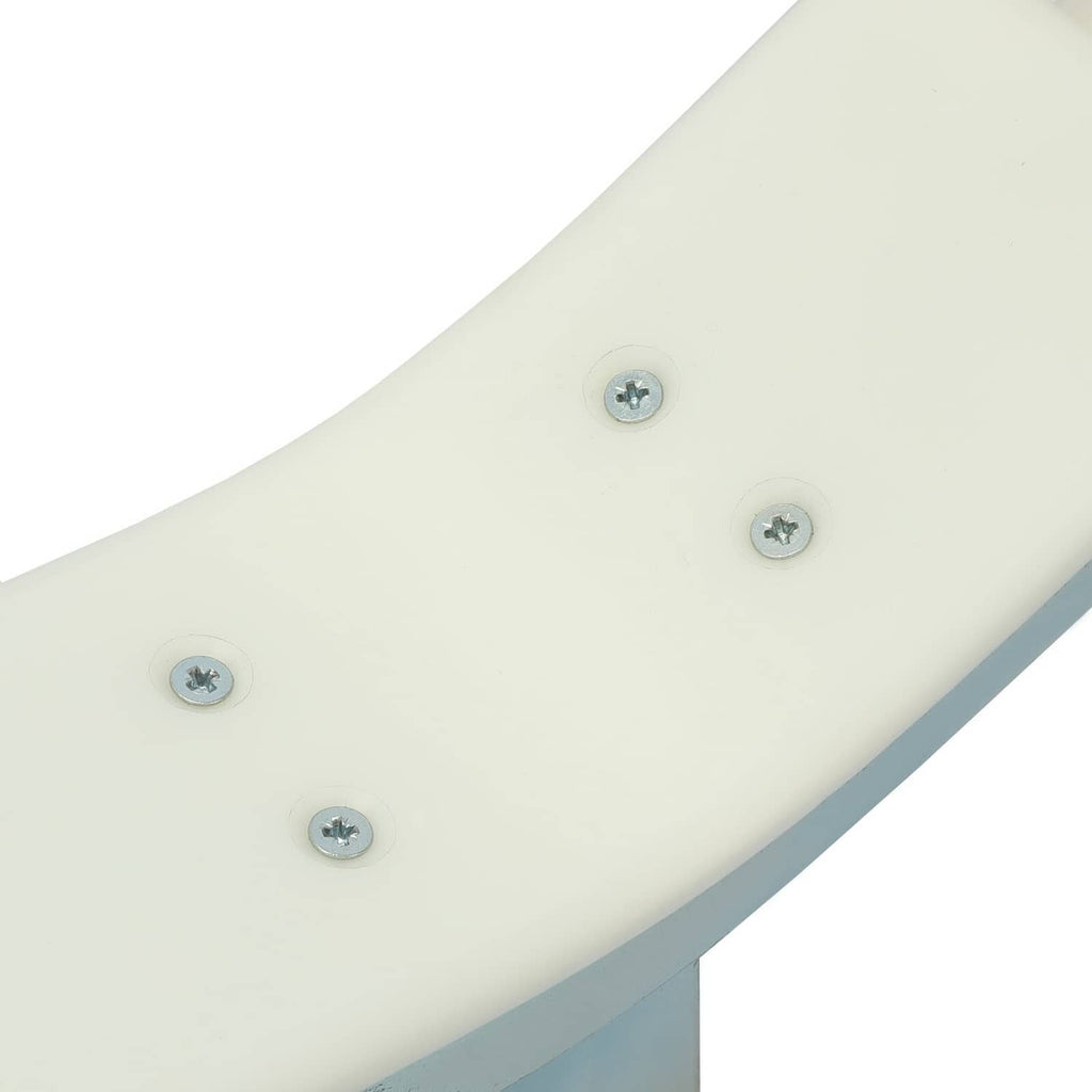 Close-up of white PVC mounting plate with four screws on trailer guide bracket