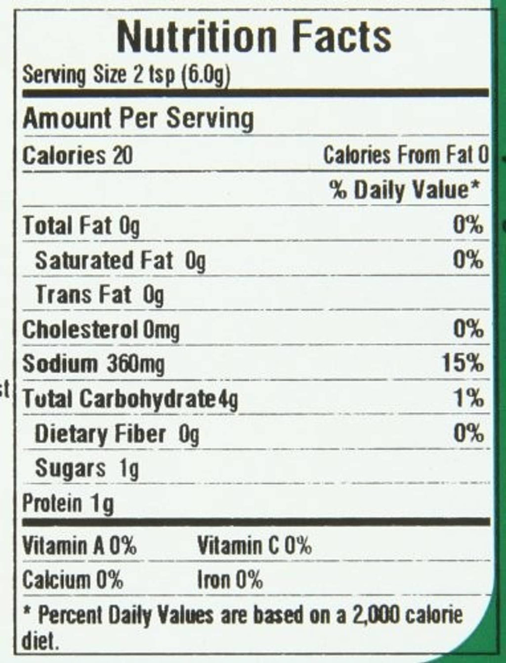 Nutrition Facts panel for vegetarian beef broth powder