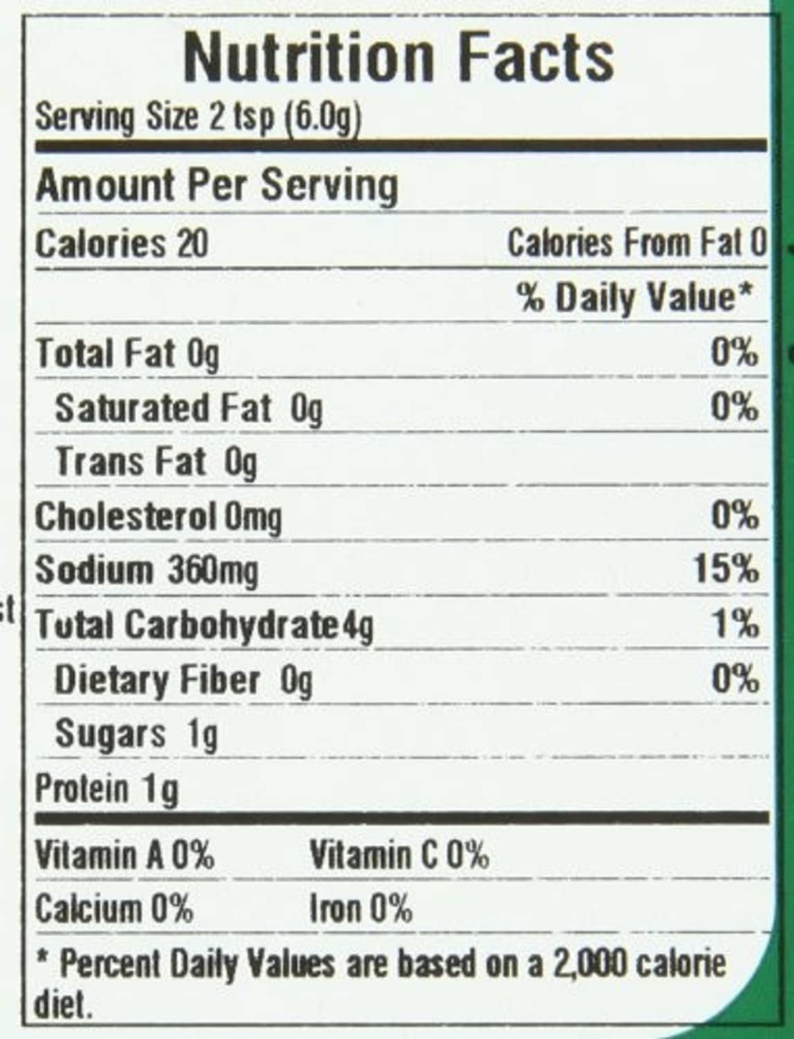 Nutrition Facts panel for vegetarian beef broth powder