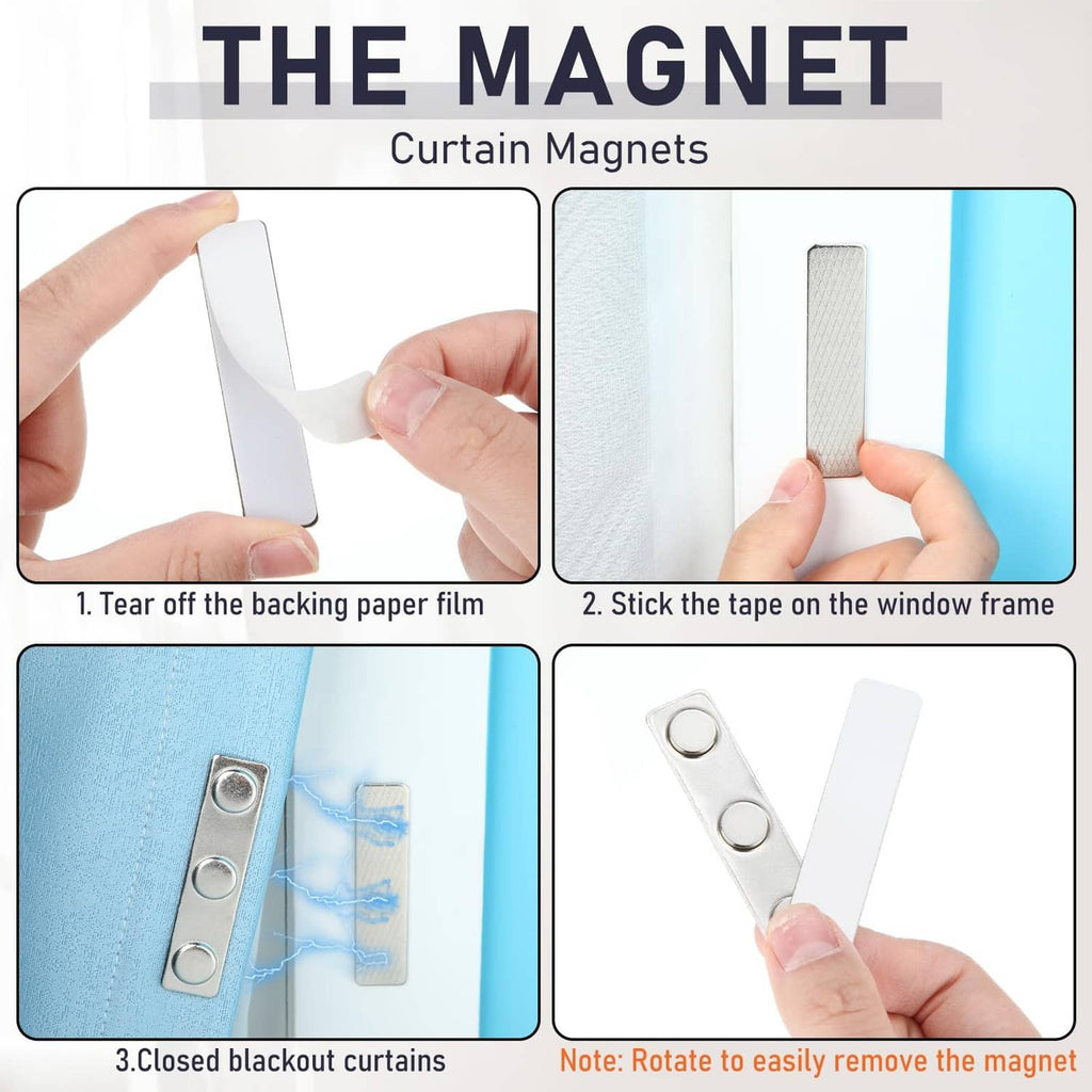 Silver curtain magnets for window frames with round magnet discs on rectangular bars