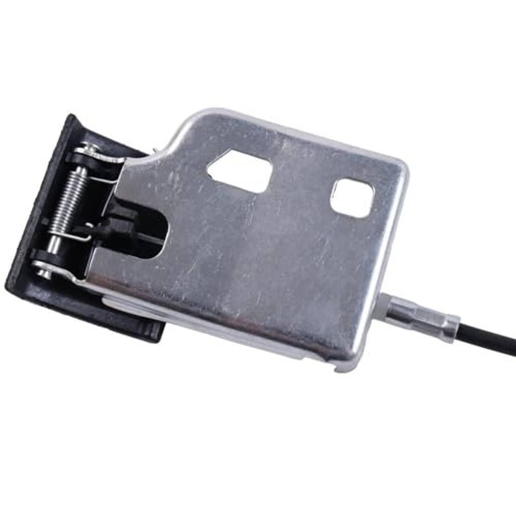 Hood release cable latch mechanism with metal mounting bracket and black cable end