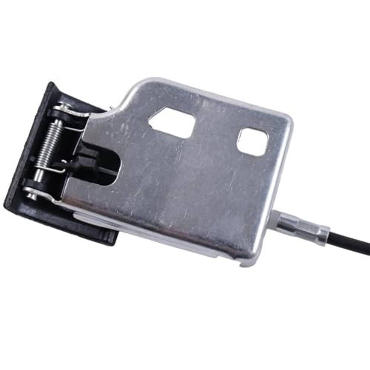 Hood release cable latch mechanism with metal mounting bracket and black cable end