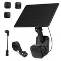Black solar panel charging mount with attached security camera base and cable