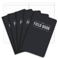 Set of five black pocket Field Book notebooks with lined pages, cover titles visible
