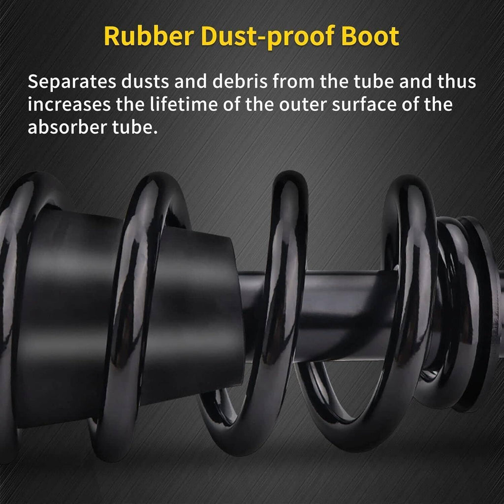Front shock absorber with coil spring and black rubber dust-proof boot