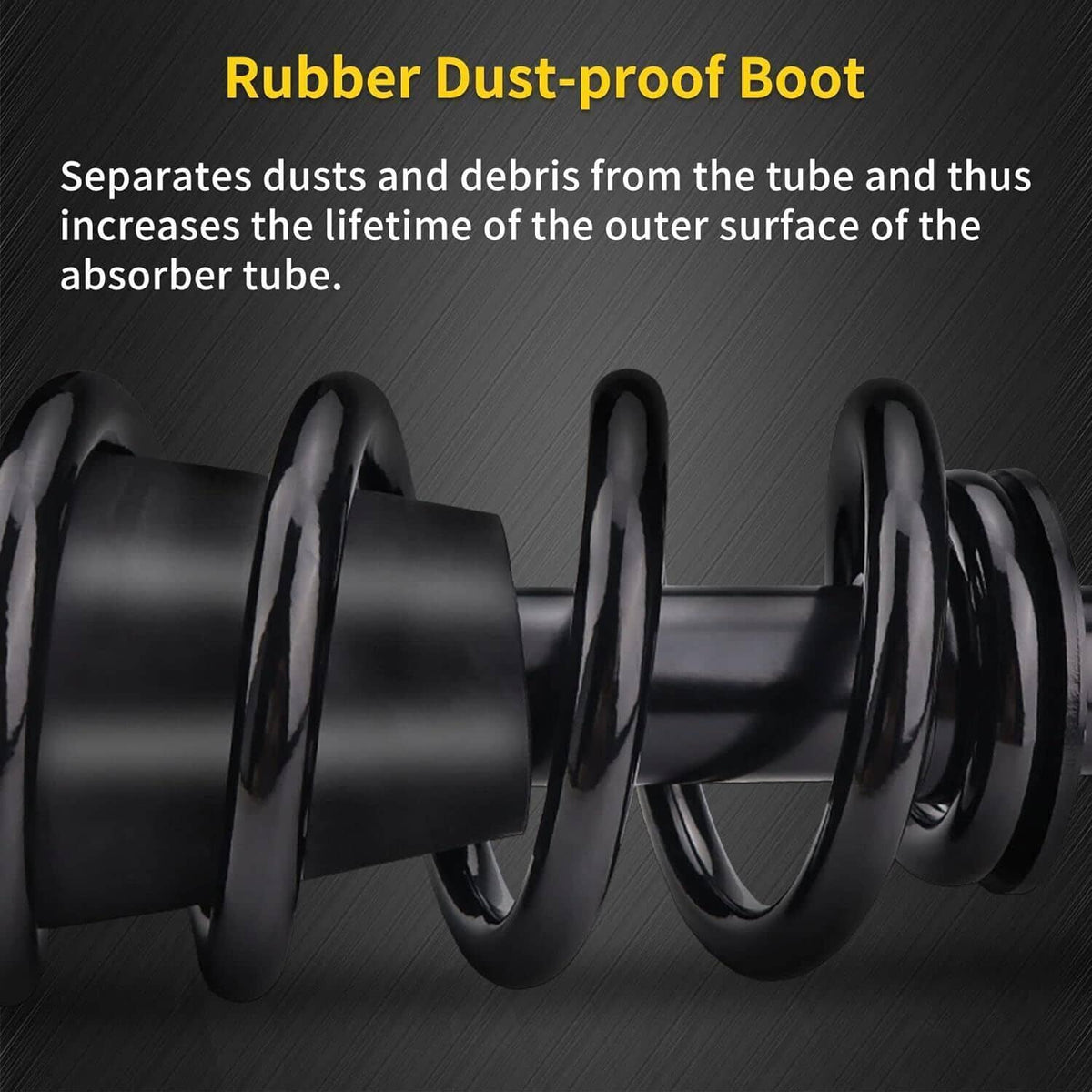 Front shock absorber with coil spring and black rubber dust-proof boot