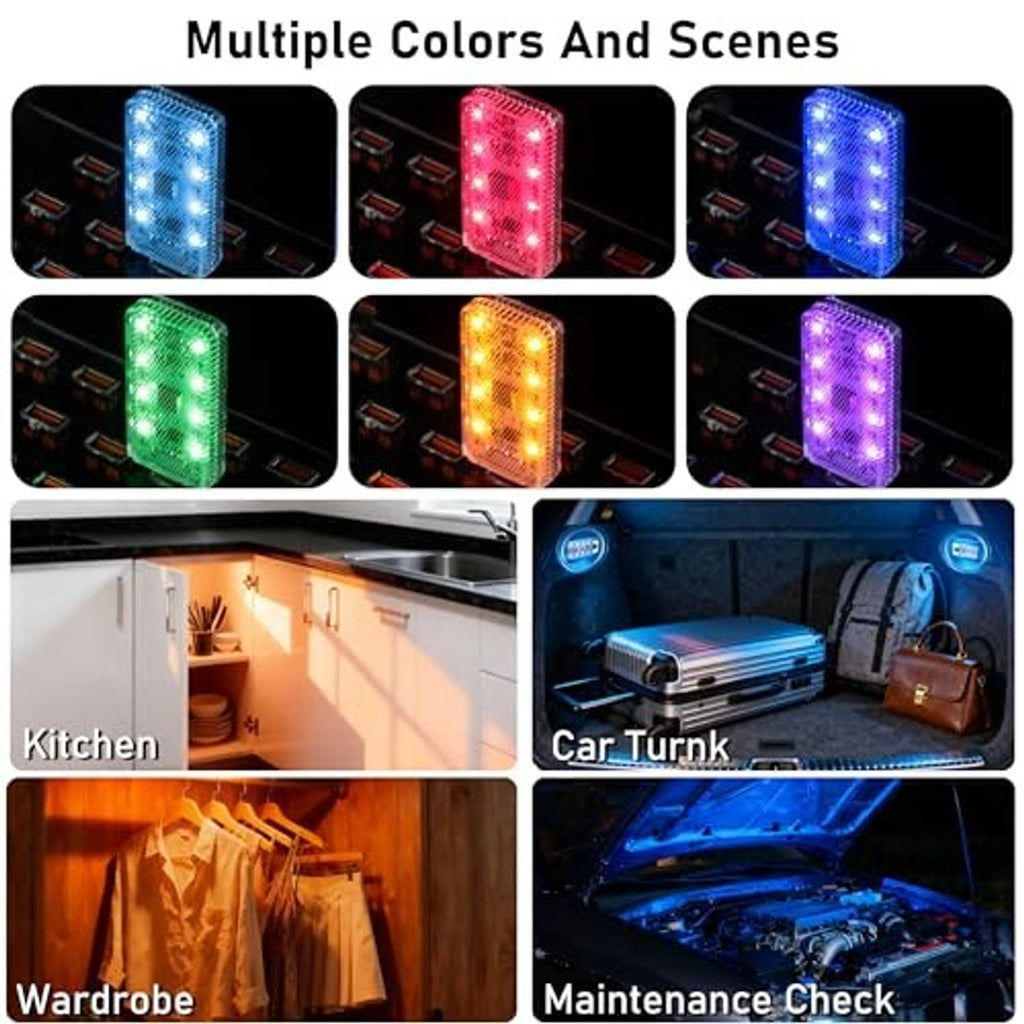 Multiple-color USB LED car interior lights showing different glowing scenes