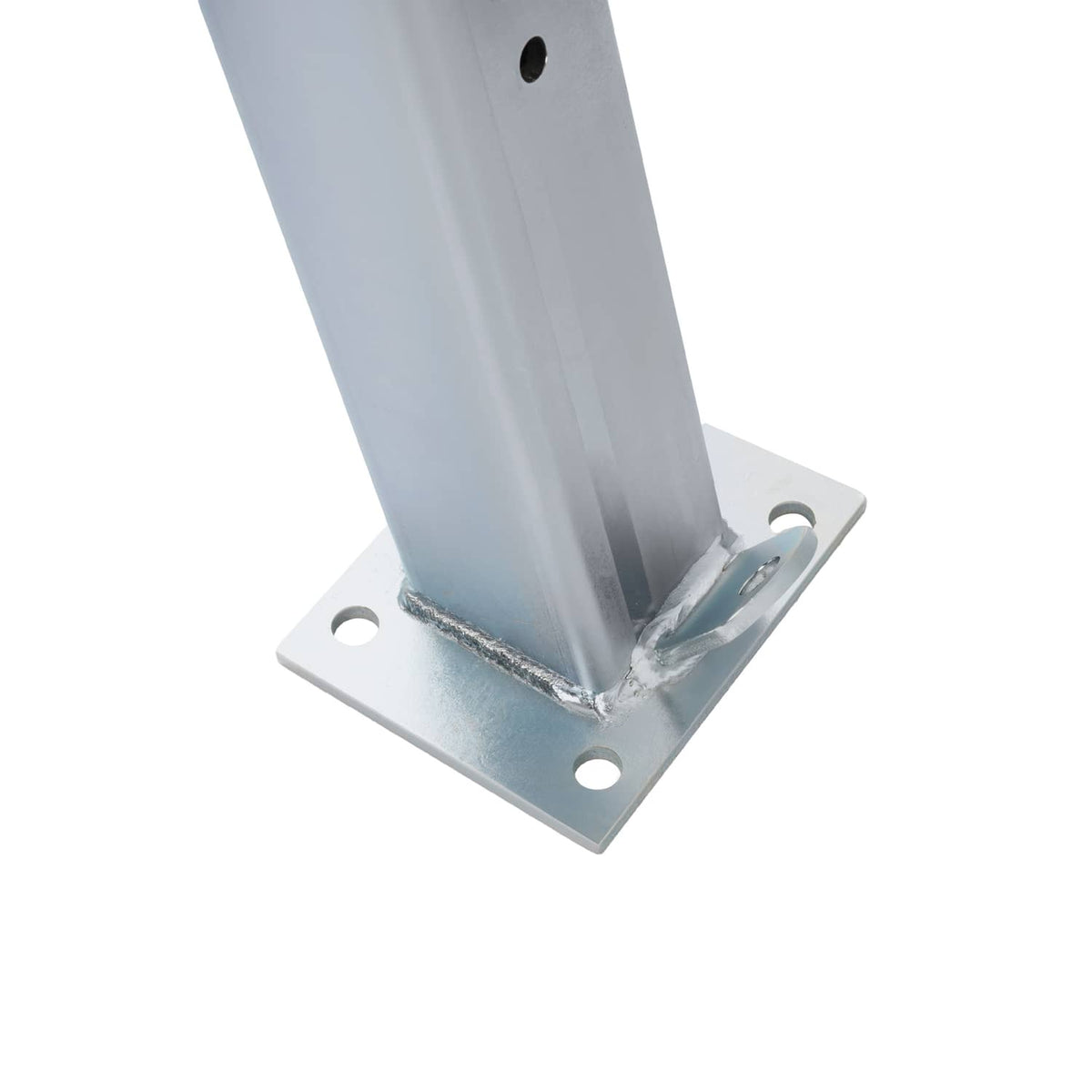 Winch stand base plate with mounting holes and welded steel support post
