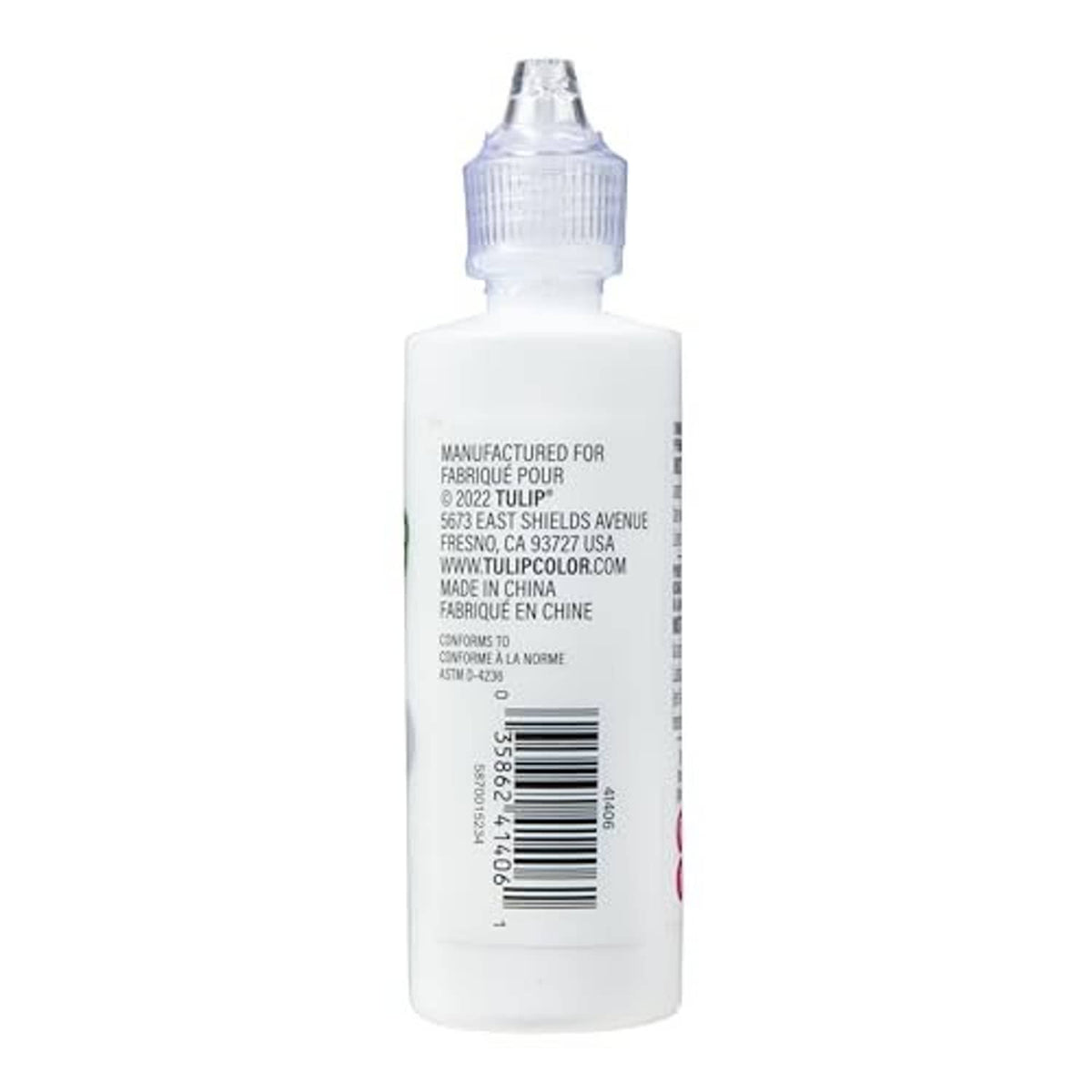 White Tulip Puff Paint bottle back with barcode and manufacturer text.