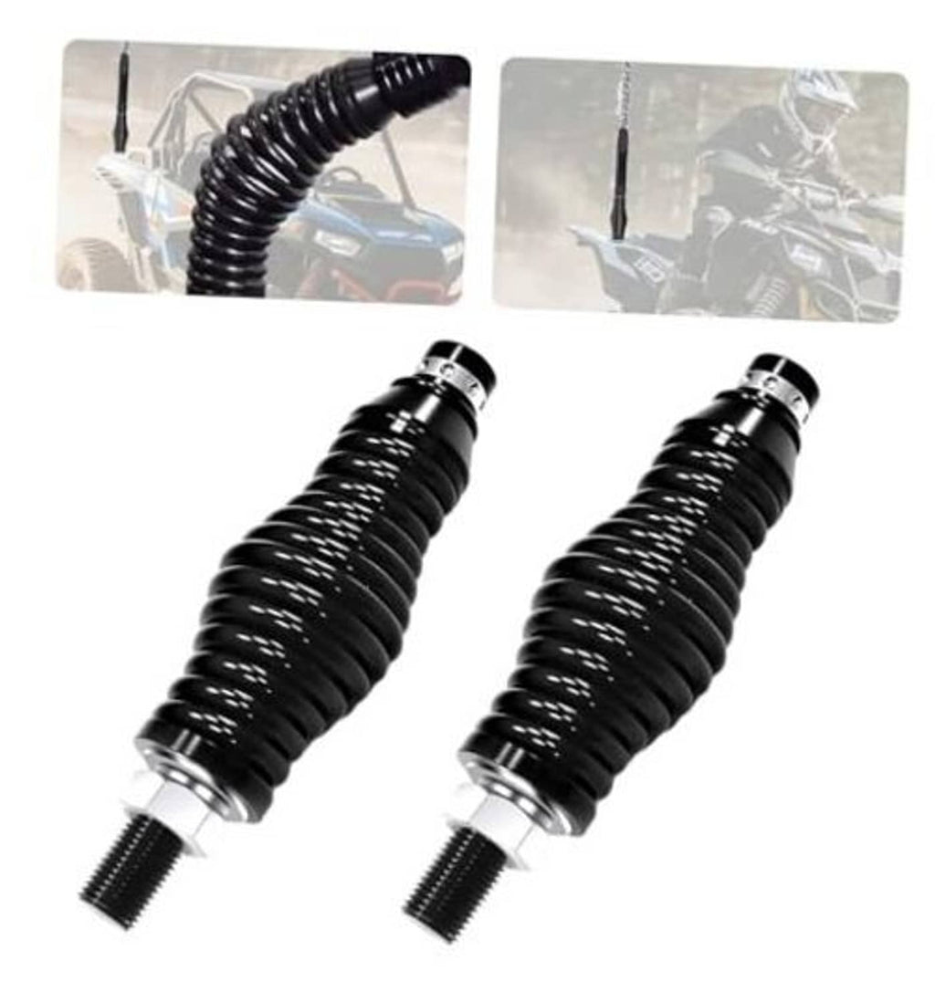 Two black coiled shock springs with threaded stud ends for whip light mounting