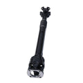 Front drive shaft assembly with yoke and flange ends, black metal with rubber boot