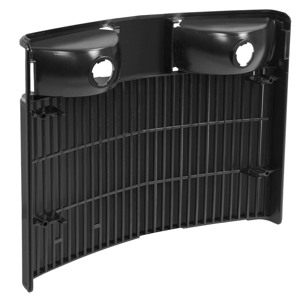 Black tractor grille housing with vertical slats and round mounting cutouts