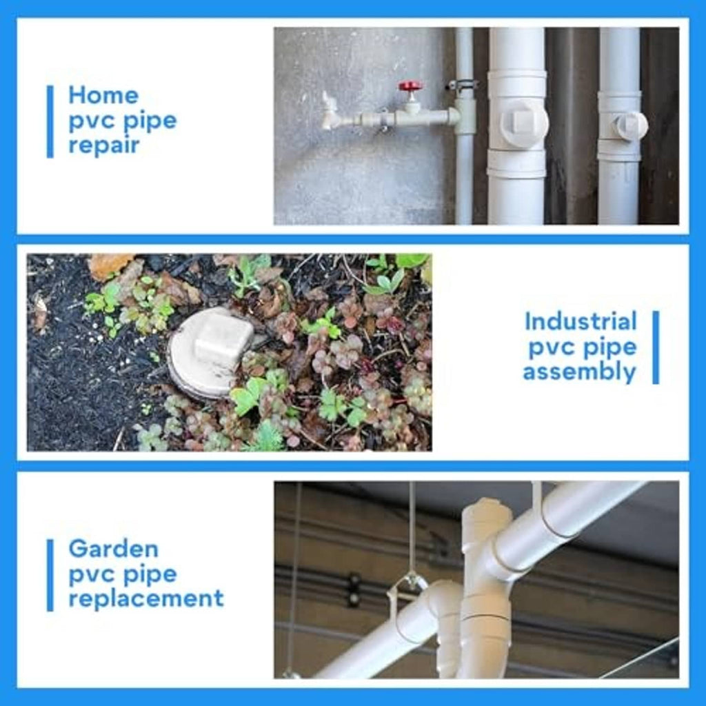 White PVC sewer cleanout plug fitting installed on a pipe section with couplings