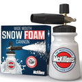 Wide-mouth foam cannon bottle with black lid and brass pressure-washer connector