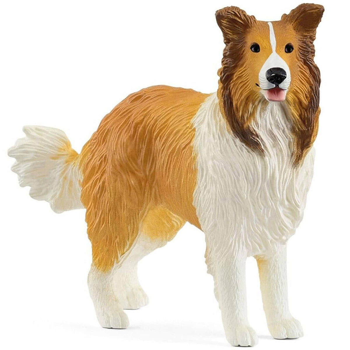 Realistic collie dog figurine with tan-and-white coat and white ruff