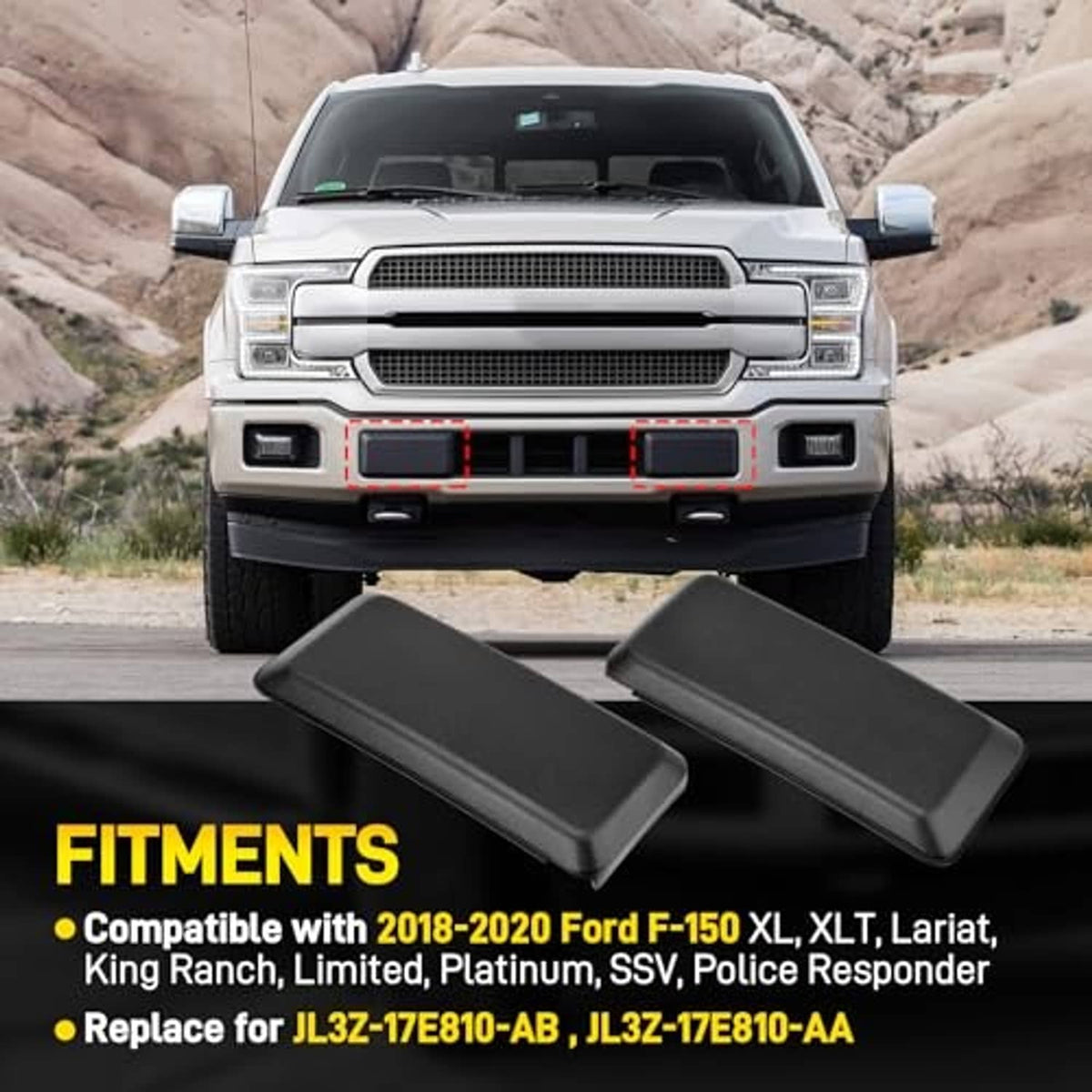 Front bumper guard pads, two dark gray rectangular inserts displayed at truck front