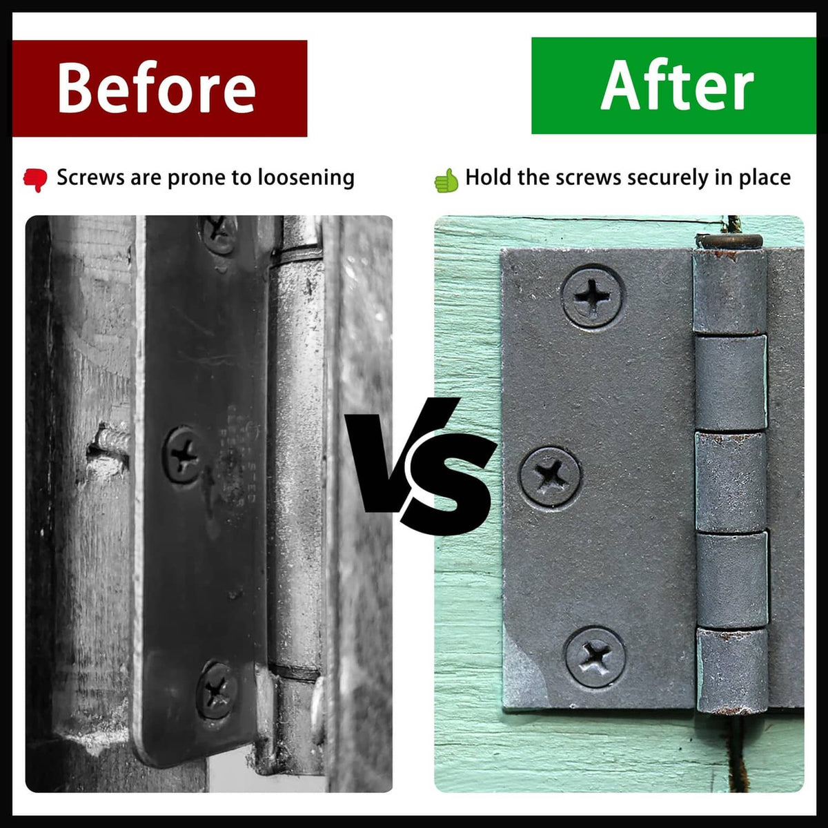 Black wood anchor screw hole repair inserts holding a bracket in place