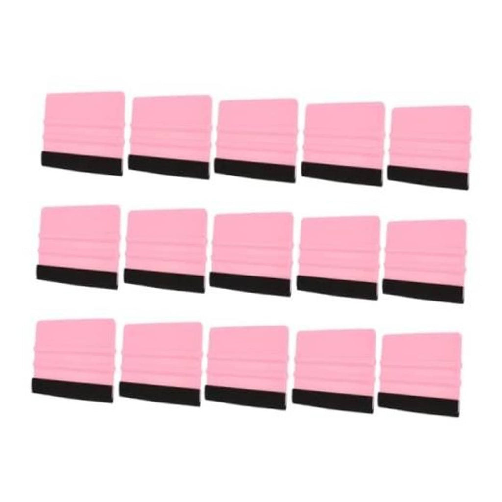 15-pack pink vinyl squeegees with black felt edge, shown in grid layout