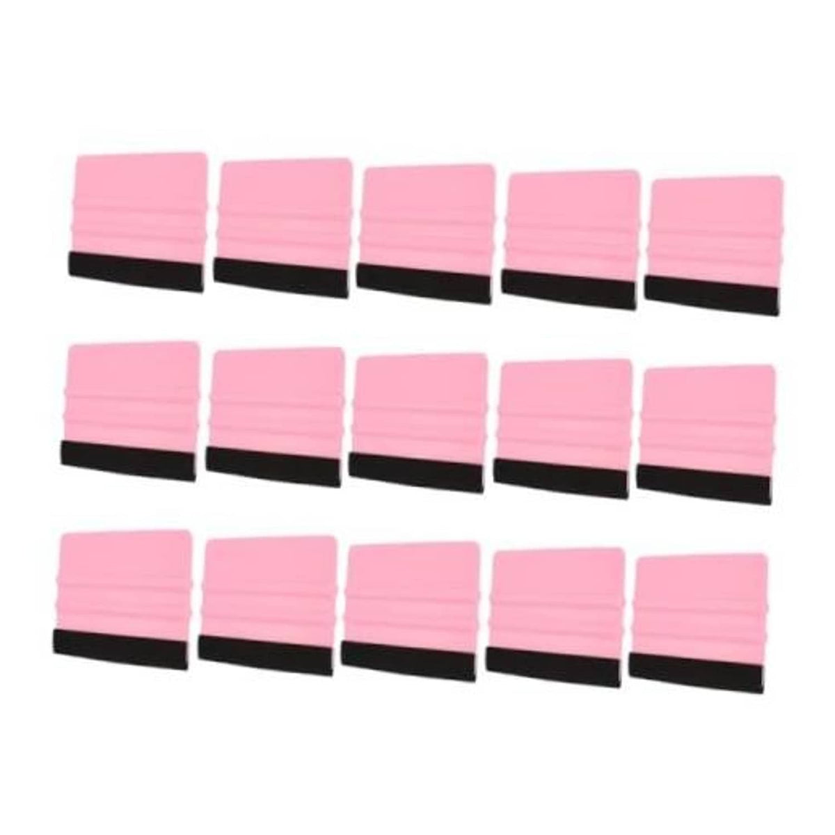 15-pack pink vinyl squeegees with black felt edge, shown in grid layout