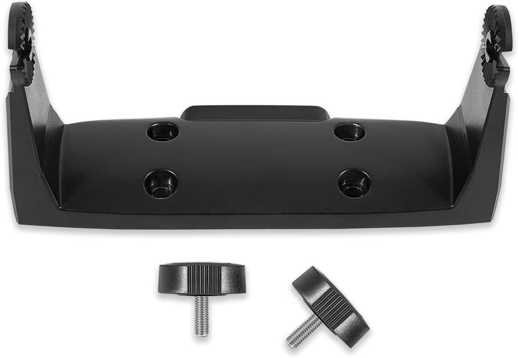 Black mounting bracket base with four holes, two side arms, and included thumb screws