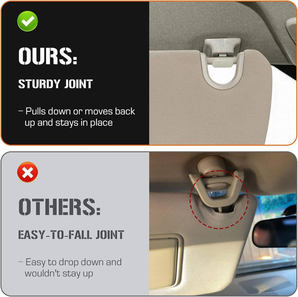 Beige sun visor with sturdy joint connection and mirror window