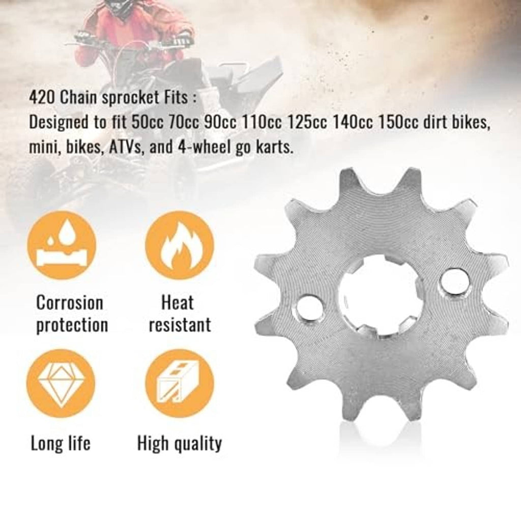 Motorcycle chain sprocket with corrosion protection and heat resistance feature icons