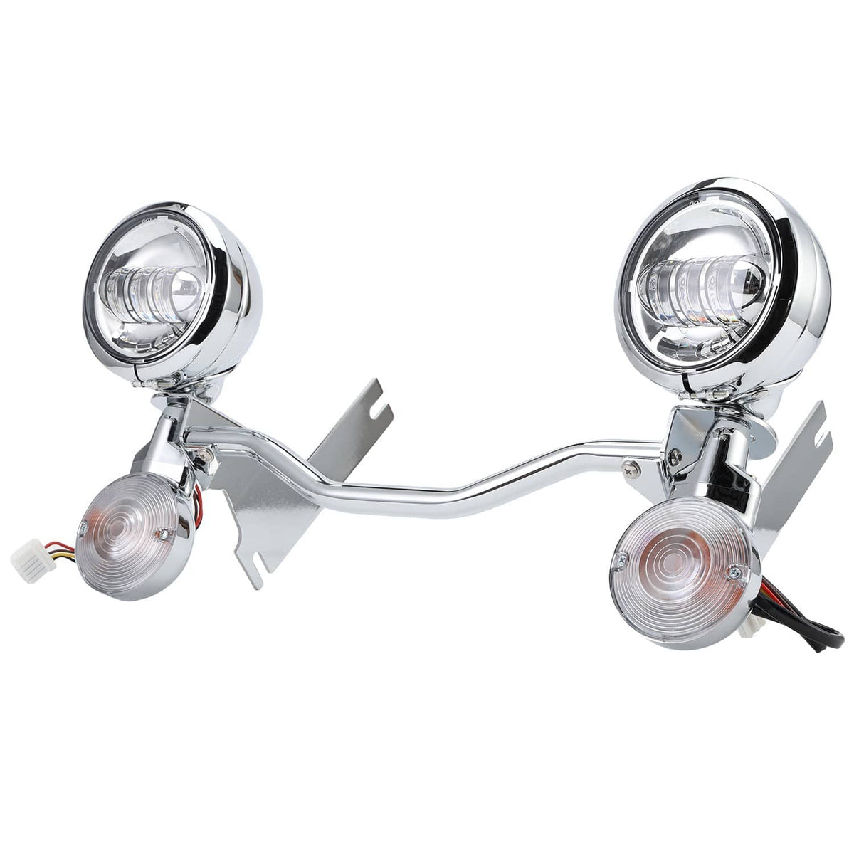 Chrome LED passing/fog light bar with two round lights and two amber turn signals